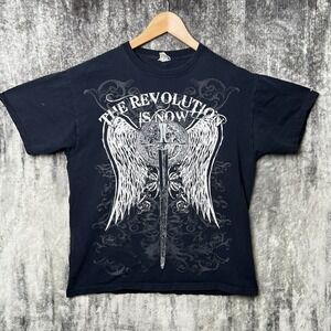 Y2K Grunge Revolution Is Now Affliction Mens T Shirt Black Size Medium Wings